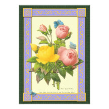 Yellow and Pink Roses Botanical Custom Invitations
