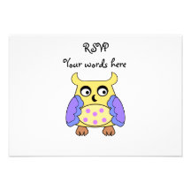 Yellow and purple owl personalized announcement