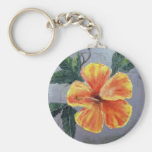 Yellow and Red Hibiscus Key Chain