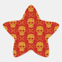 Yellow and Red Sugar Skull Pattern Sticker