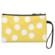 Yellow and White Big Dot Pattern. Wristlet Clutch