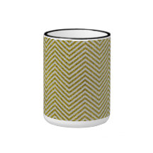 Yellow and White Glitter Zig Zag Mugs