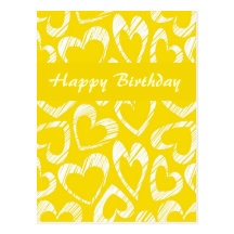 Yellow and white hearts Birthday Postcard