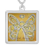 Yellow Angel Wings Silver Necklace with Name