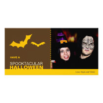 Yellow bats modern spooktacular Halloween custom photo cards