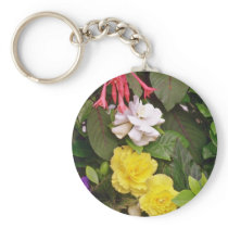 Yellow Begonias And Red, White Flowers flowers Keychains