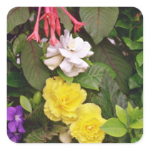 Yellow Begonias And Red, White Flowers flowers Stickers