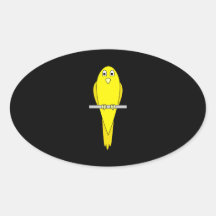 Yellow Bird. Canary. On Black. Oval Stickers