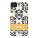 Yellow Black and White Damask iPhone 4 Case