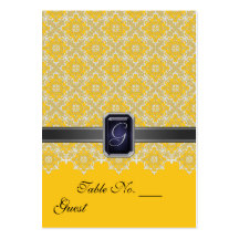 Yellow & Black Lace Wedding Table  PlaceCard Business Cards