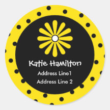 Yellow & Black Polka Dot Address Labels Stickers