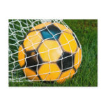 Yellow & Black Soccer Ball in Net Postcard