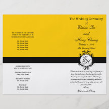 Yellow Black Wedding Program Chic Monogrammed Flyer