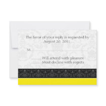 Yellow Black White Damask Wedding RSVP Reply Cards