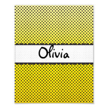Yellow Black White Dots Scallops Personalized Name Photograph