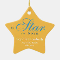 Yellow blue a star is born baby name announcement ornaments