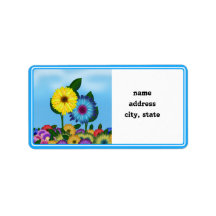 Yellow & Blue Cartoon Sunflowers Personalized Address Labels