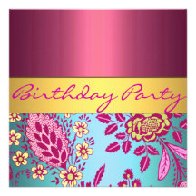 Yellow/Blue Flower & Polka Dot Birthday Invitation