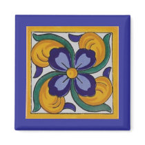 Yellow Blue Flower Spanish Tile Fridge Magnets