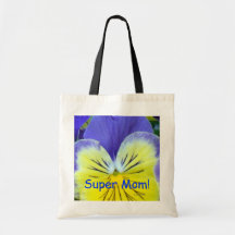 Yellow Blue Pansy "Super Mom" Tote Bags