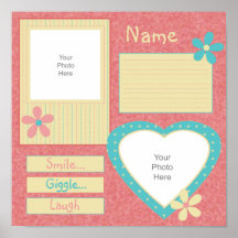 Yellow, Blue & Pink Smiles Scrapbook Page Print