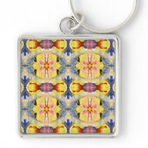 Yellow Blue Red Kaleidoscope design Key Chains