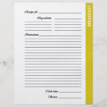 Yellow BREAKFAST 2-sided Recipe Pages Personalized Flyer