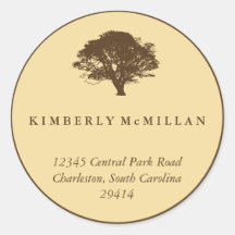 Yellow brown oak tree circle custom address label stickers