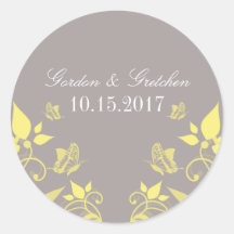 Yellow Butterfly Floral Wedding Stickers