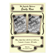 Yellow Buttons & Brackets Birth Announcement