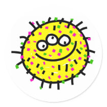 Yellow Cartoon Germ Round Sticker