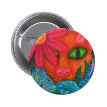 Yellow Cat Hiding in the Garden Art Button/Pin