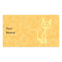 Yellow Cat, Winking. Yellow Pattern Background. Business Card