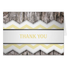 Yellow Chevron & Wood Rustic Thank You Cards