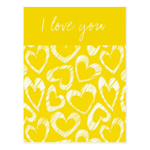 Yellow colourful doodled hearts Postcard