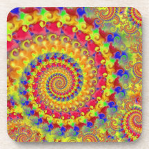 Yellow Crazy Fractal Beverage Coaster