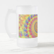Yellow Crazy Fractal Frosted Glass Mugs