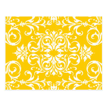 Yellow + Custom Colour Damask Pattern Post Cards