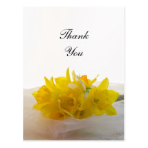 Yellow Daffodils on White Wedding Thank You Note Post Cards
