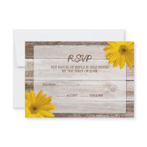 Yellow Daisy Barn Wood Wedding RSVP Response Card Invite