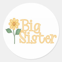 Yellow Daisy Big Sister Round Stickers