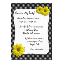 Yellow Daisy Black and White Polkadots Invites