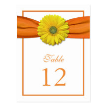 Yellow Daisy Orange Ribbon Table Number Card Postcard