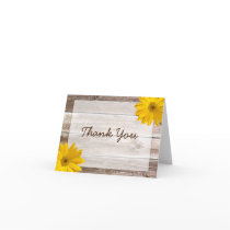 Yellow Daisy Rustic Barn Wood Thank You Greeting Cards