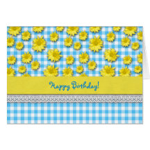 Yellow Daisy Turquoise White Gingham Card