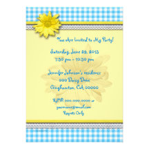 Yellow Daisy Turquoise White Gingham Personalized Announcement
