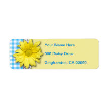 Yellow Daisy Turquoise White Gingham Return Address Label