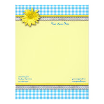 Yellow Daisy Turquoise White Gingham Personalized Letterhead