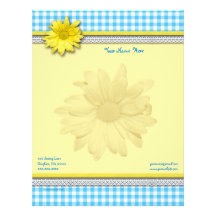 Yellow Daisy Turquoise White Gingham Letterhead Template