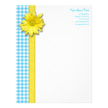 Yellow Daisy Turquoise White Gingham Letterhead
